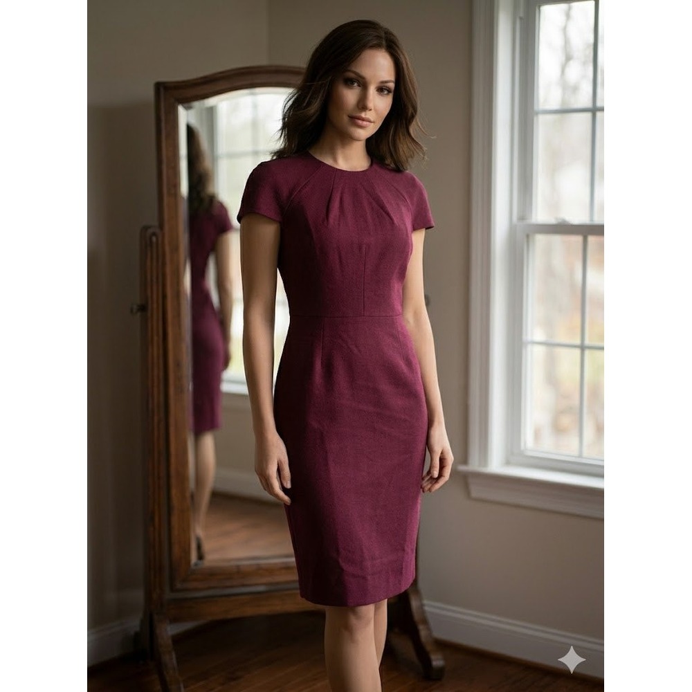 Dress the Population Lainey Burgundy Cap Sleeve Sheath Dress Midi  Academia M
